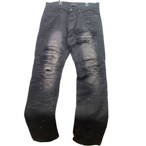Decibel Jeans Mens 32x32 Black Moto Grunge Thrashed Distressed Biker Streetwear